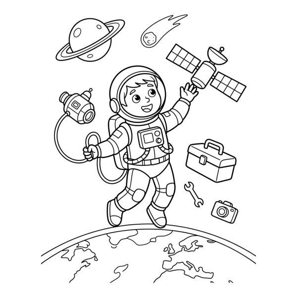Coloriage Coloriage Astronaute dans l'Espace à imprimer