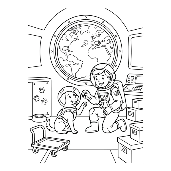 Coloriage Coloriage Astronaute et Chien à imprimer