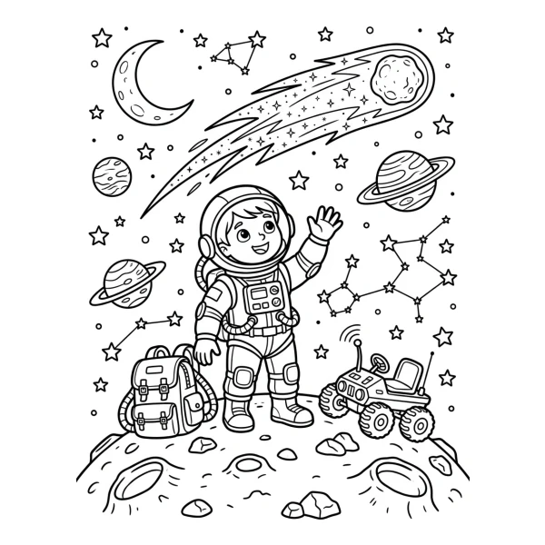 Coloriage Coloriage Astronaute et Comète à imprimer