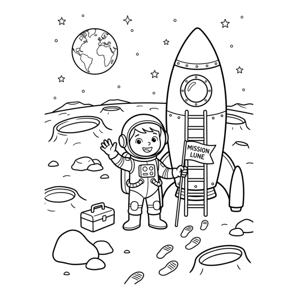 Coloriage Coloriage Astronaute et Fusée à imprimer