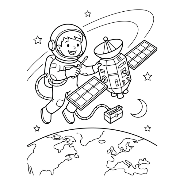 Coloriage Coloriage Astronaute et Satellite à imprimer