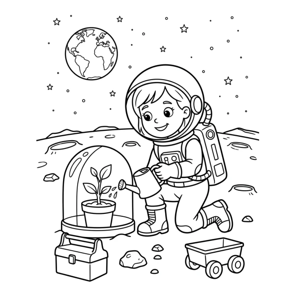 Coloriage Coloriage Astronaute Fille à imprimer