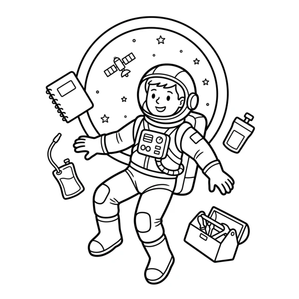 Coloriage Coloriage Astronaute Flottant à imprimer