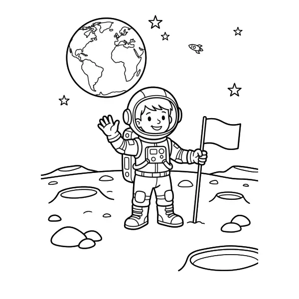 Coloriage Coloriage Astronaute sur la Lune à imprimer