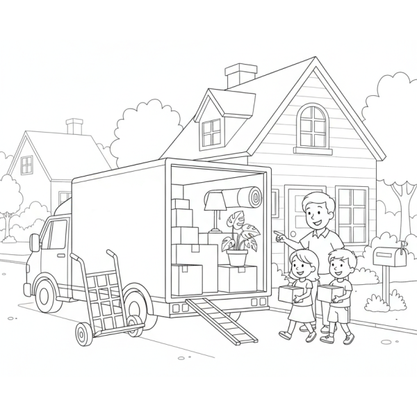 Coloriage Coloriage Camion de Déménagement à imprimer