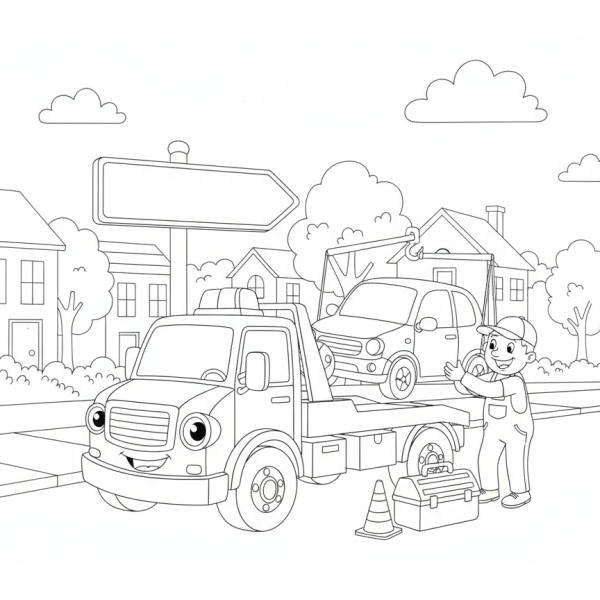 Coloriage Coloriage Camion Dépanneuse à imprimer