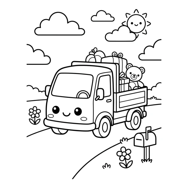 Coloriage Coloriage Camion Kawaii à imprimer
