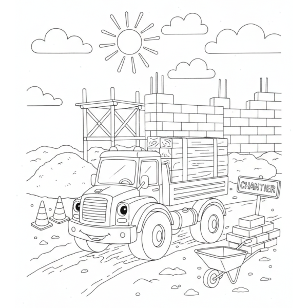 Coloriage Coloriage Camion sur le Chantier à imprimer