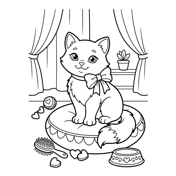 Coloriage Coloriage Chat Avec Un Nœud à imprimer