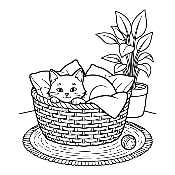 Coloriage Coloriage Chat Dans Un Panier à imprimer
