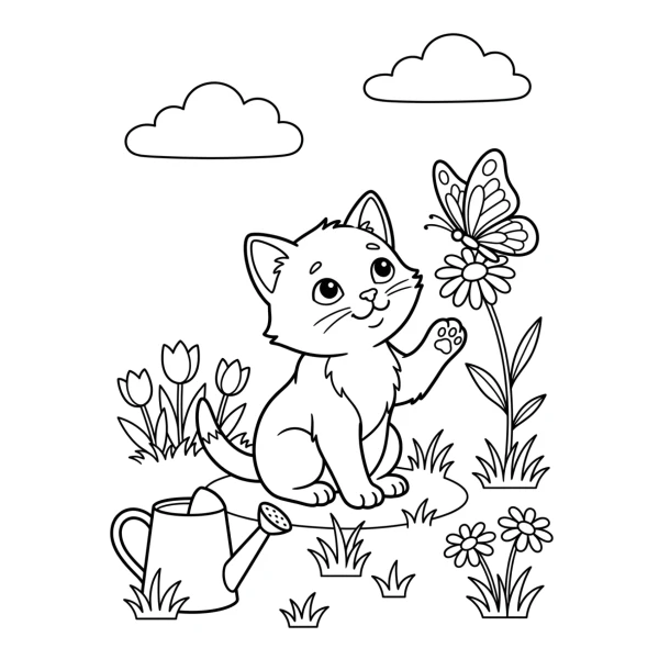 Coloriage Coloriage Chat Et Papillon à imprimer