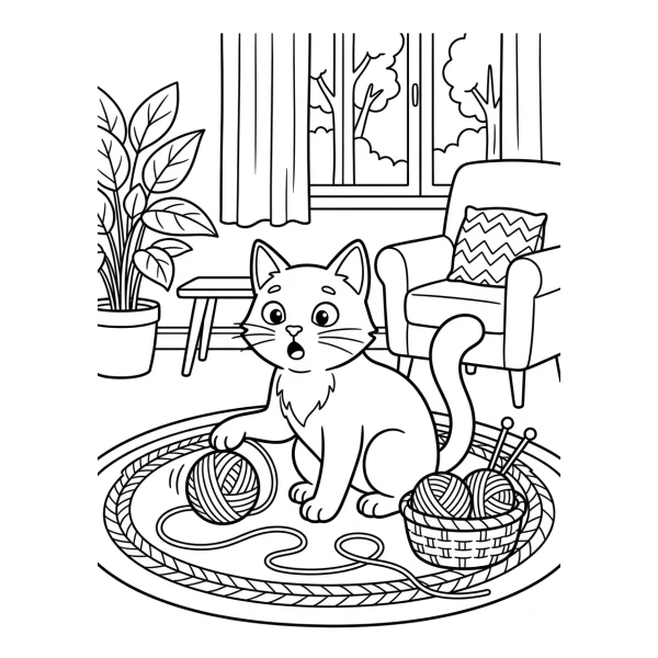 Coloriage Coloriage Chat et Pelote de Laine à imprimer