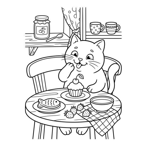 Coloriage Coloriage Chat Gourmand à imprimer