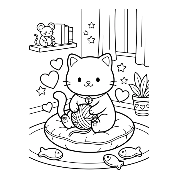 Coloriage Coloriage Chat Kawaii à imprimer