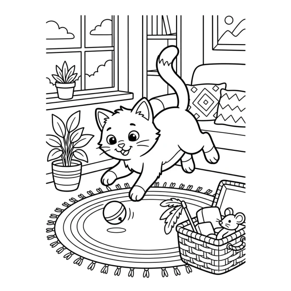 Coloriage Coloriage Chat qui Joue à imprimer