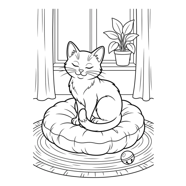 Coloriage Coloriage Chat sur un Coussin à imprimer