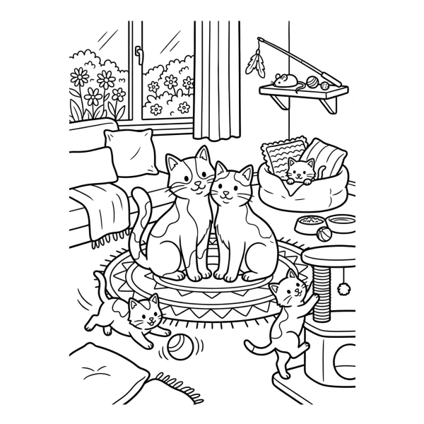 Coloriage Coloriage Famille de Chats à imprimer