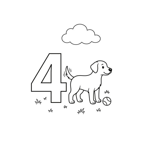 Coloriage Coloriage Chiffre 4 Pattes de Chien à imprimer