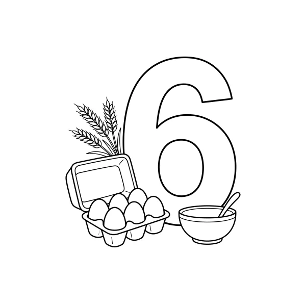 Coloriage Coloriage Chiffre 6 Six Œufs dans une Boîte à imprimer