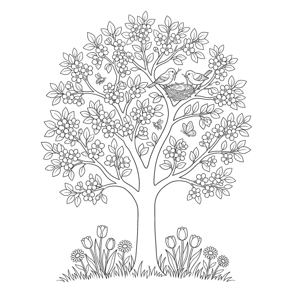 Coloriage Coloriage Arbre au Printemps à imprimer
