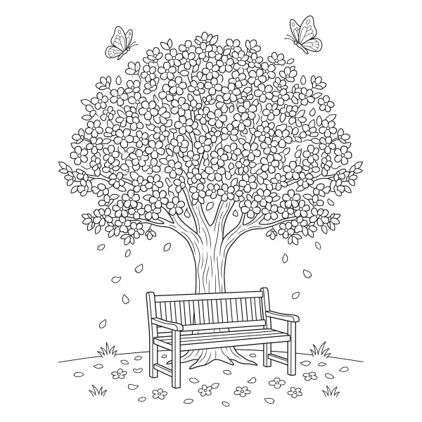 Coloriage Coloriage Arbre en Fleurs à imprimer