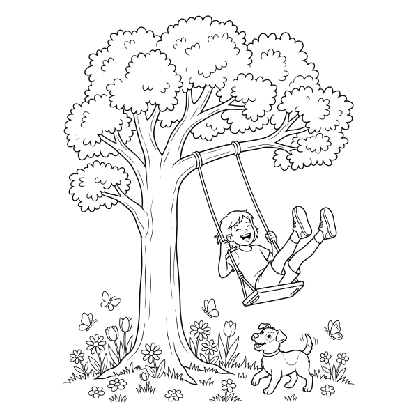 Coloriage Coloriage Arbre et Balançoire à imprimer