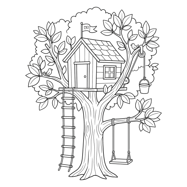 Coloriage Coloriage Arbre et Cabane à imprimer