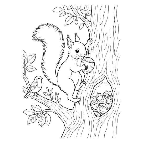 Coloriage Coloriage Arbre et Écureuil à imprimer