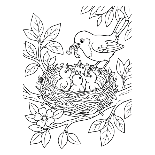 Coloriage Coloriage Arbre et Nid d'Oiseau à imprimer