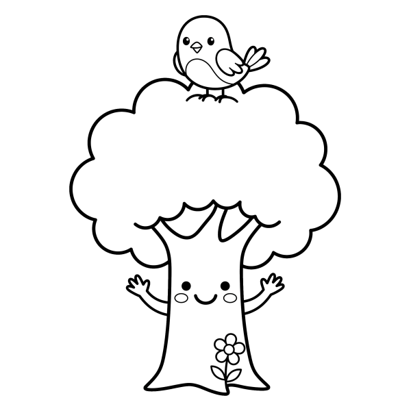 Coloriage Coloriage Arbre Kawaii à imprimer