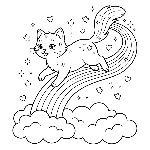 Coloriage Coloriage Arc-en-Ciel Chat à imprimer