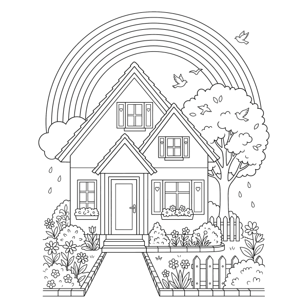 Coloriage Coloriage Arc-en-Ciel Maison à imprimer