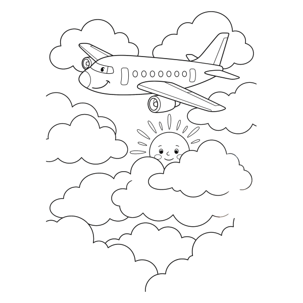 Coloriage Coloriage Avion dans les Nuages à imprimer
