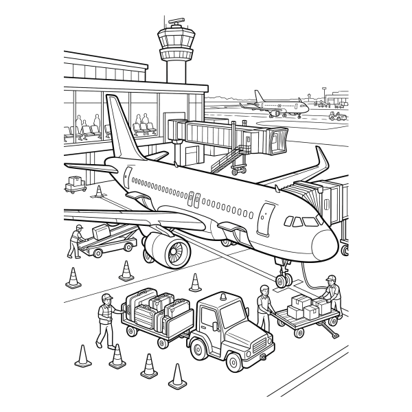 Coloriage Coloriage Avion et Aéroport à imprimer