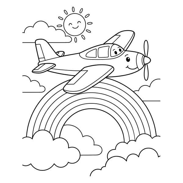 Coloriage Coloriage Avion et Arc-en-ciel à imprimer