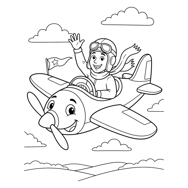 Coloriage Coloriage Avion et Pilote à imprimer