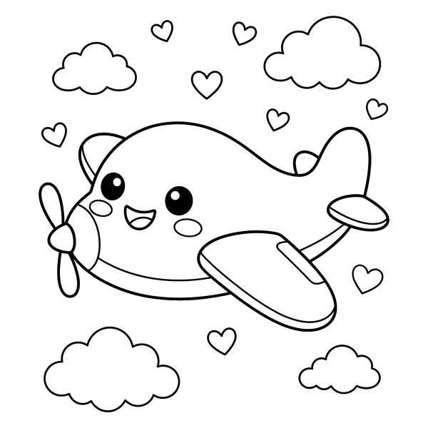 Coloriage Coloriage Avion Kawaii à imprimer