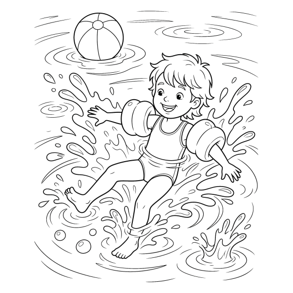 Coloriage Coloriage Baignade en Été à imprimer