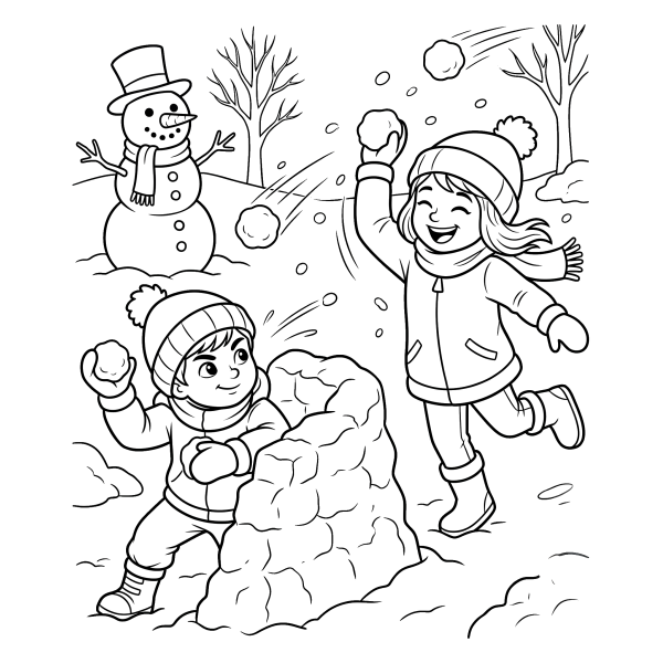 Coloriage Coloriage Bataille de Boules de Neige à imprimer