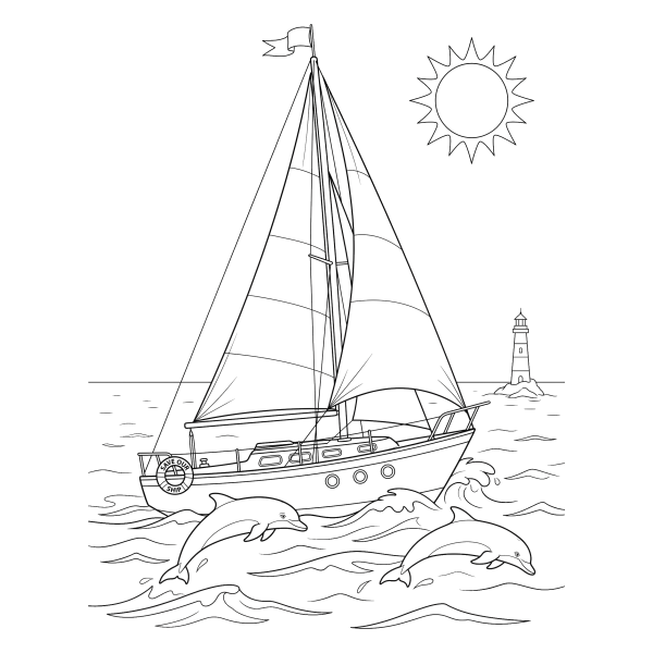 Coloriage Coloriage Bateau à la Mer à imprimer