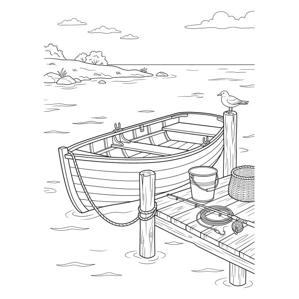 Coloriage Coloriage Bateau Amarré au Ponton à imprimer