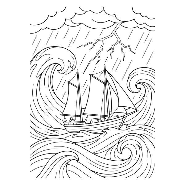 Coloriage Coloriage Bateau dans la Tempête à imprimer