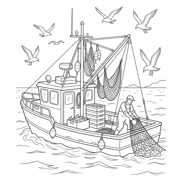 Coloriage Coloriage Bateau de Pêche à imprimer