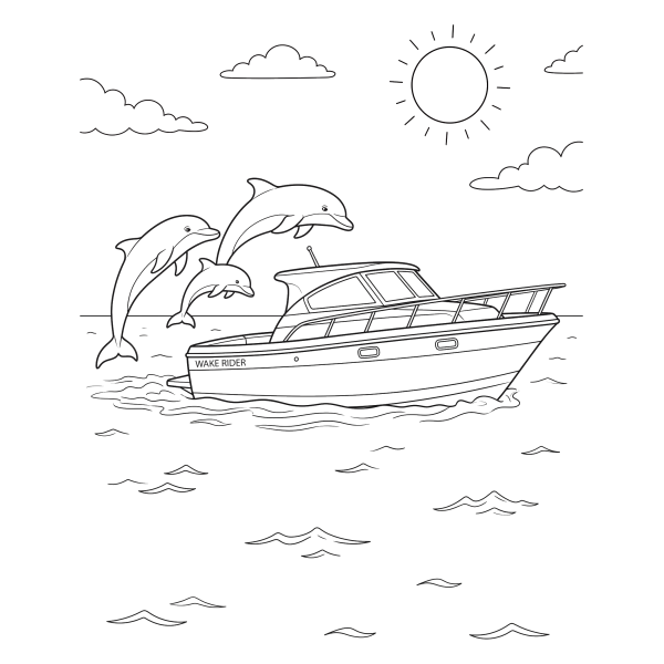 Coloriage Coloriage Bateau et Dauphins à imprimer