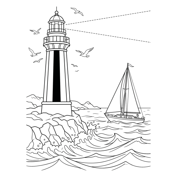 Coloriage Coloriage Bateau et Phare à imprimer