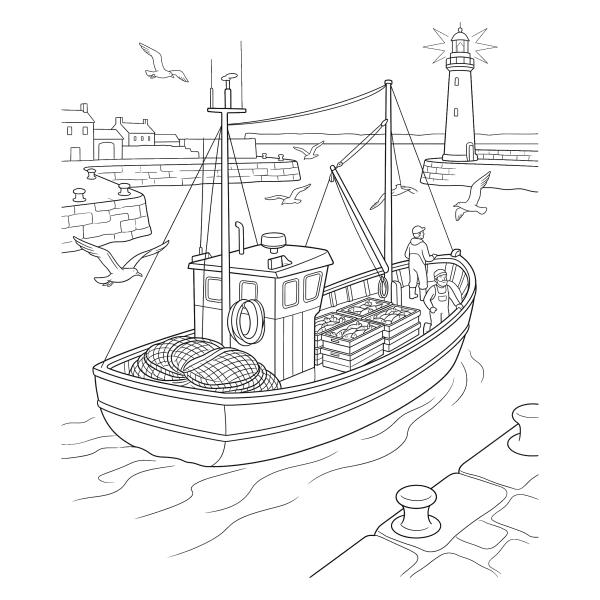 Coloriage Coloriage Bateau qui Rentre au Port à imprimer