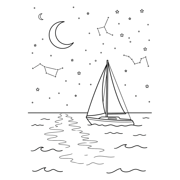 Coloriage Coloriage Bateau sous les Étoiles à imprimer