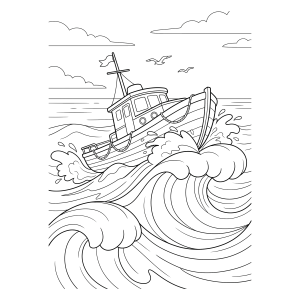 Coloriage Coloriage Bateau sur les Vagues à imprimer