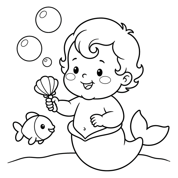 Coloriage Coloriage Bébé Sirène à imprimer