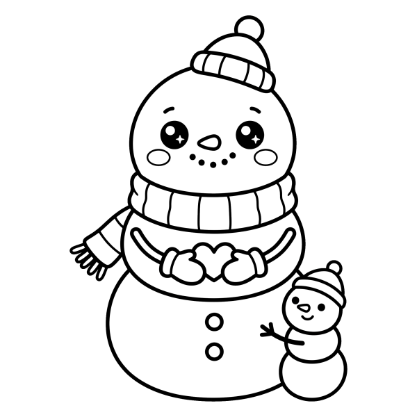 Coloriage Coloriage Bonhomme de Neige Kawaii à imprimer